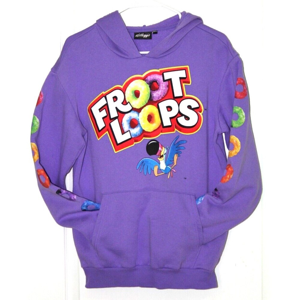 Kellogg's Cereal Fruit Loops Purple Hoodie Sweat Shirt Fleece Unisex Adult  Sz S